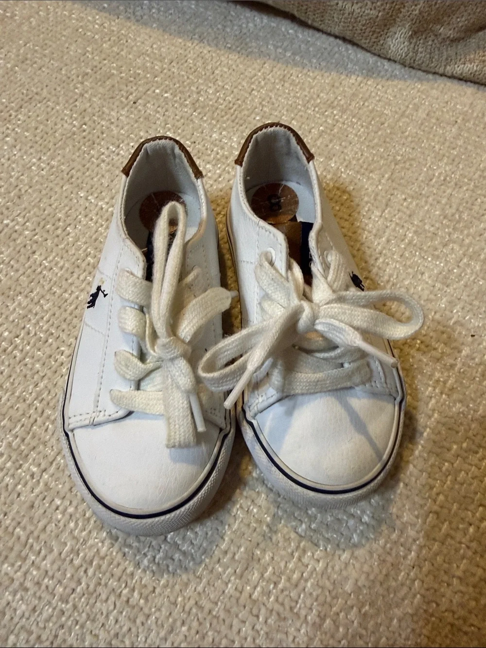 Polo by Ralph Lauren White Kids Canvas Lace-Up Sneakers with Navy Logo